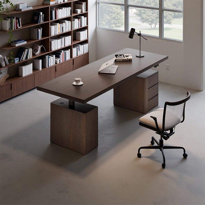 Height-adjustable table with storage cabinet, 28.35" H x 55.12" W x 25.59" D