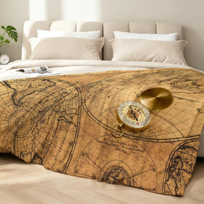 Jeté en flanelle transparente ultra douce, imprimé boussole carte rétro Old Compass