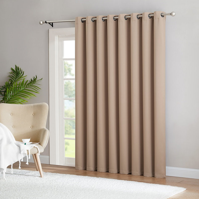 NICOLE PATIOS Extra Wide Solid Room Darkening Curtain Panel, 102" W x 84" L, Brown Taupe