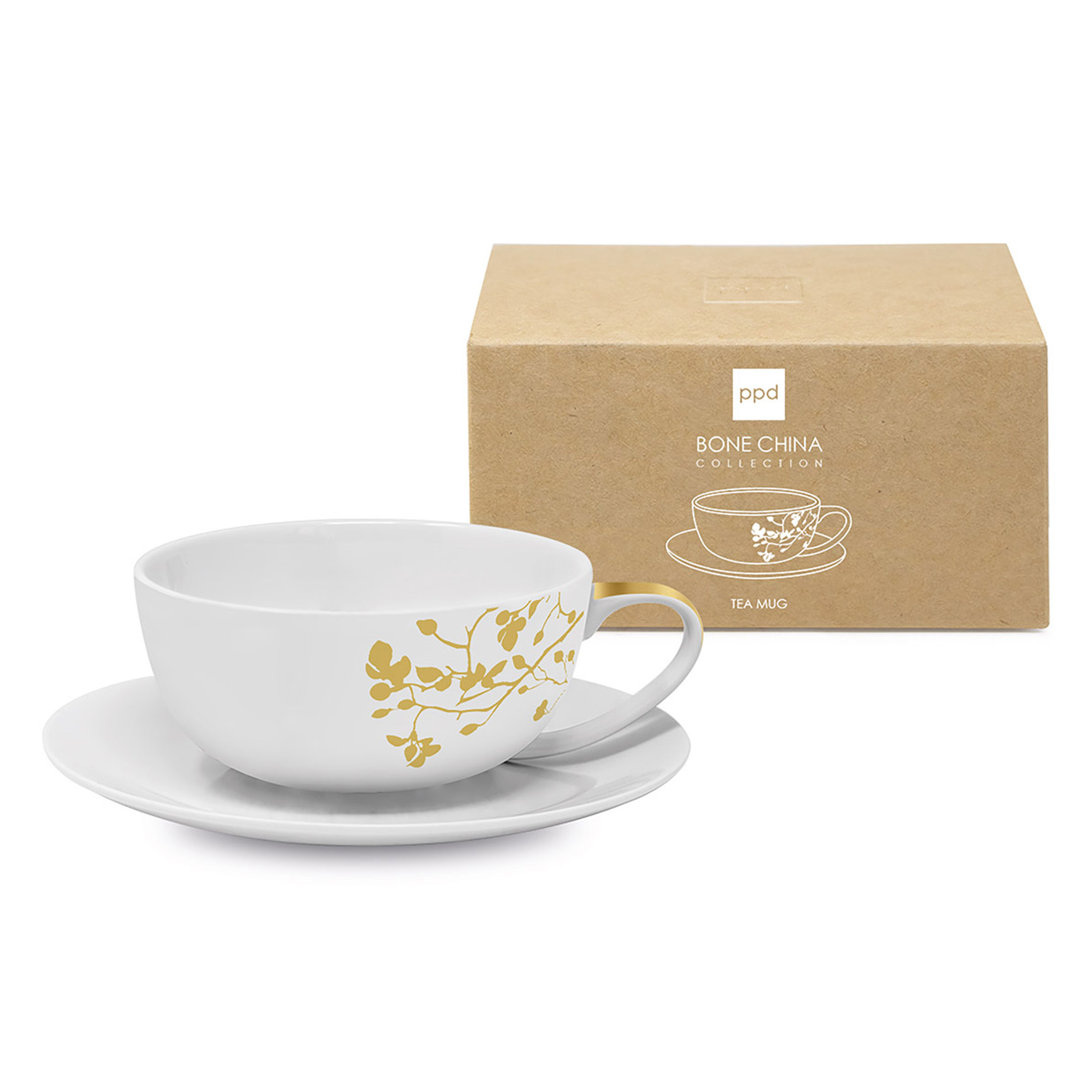 Pure Branch gold Bone China T-Mug mit Untertasse