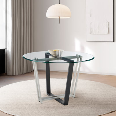 Kasius Contemporary 48" Round Dining Table with Steel Base and Glass Top