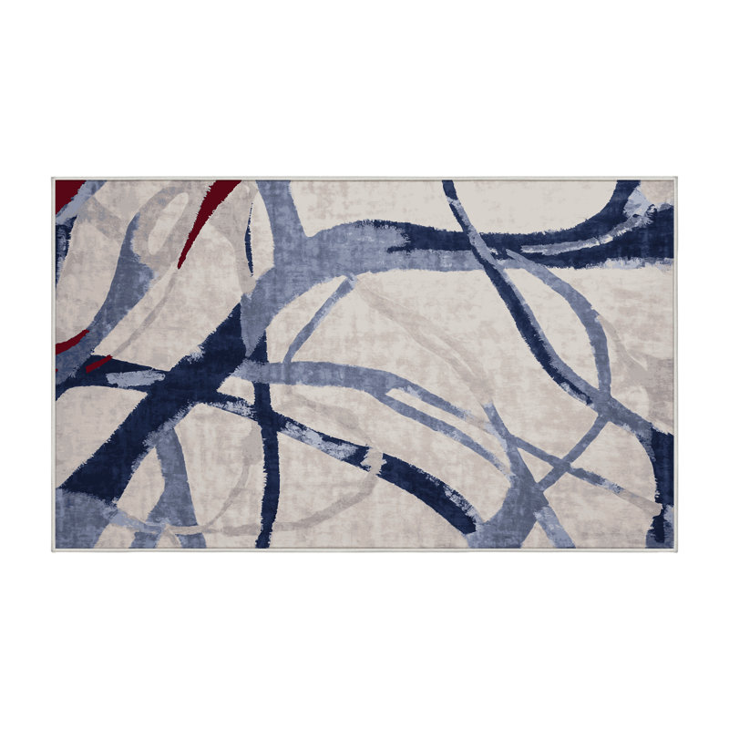 Machine Washable Beige Area Rug, Rectangle 6' x 9'