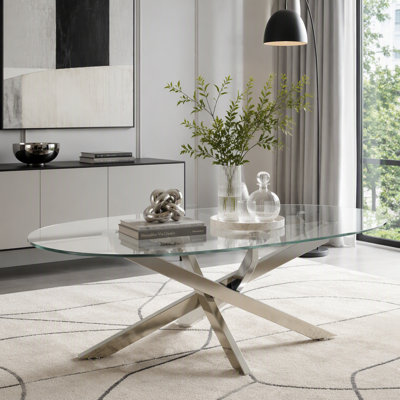 39.37-Inch Oval Glass Coffee Table with Legs
