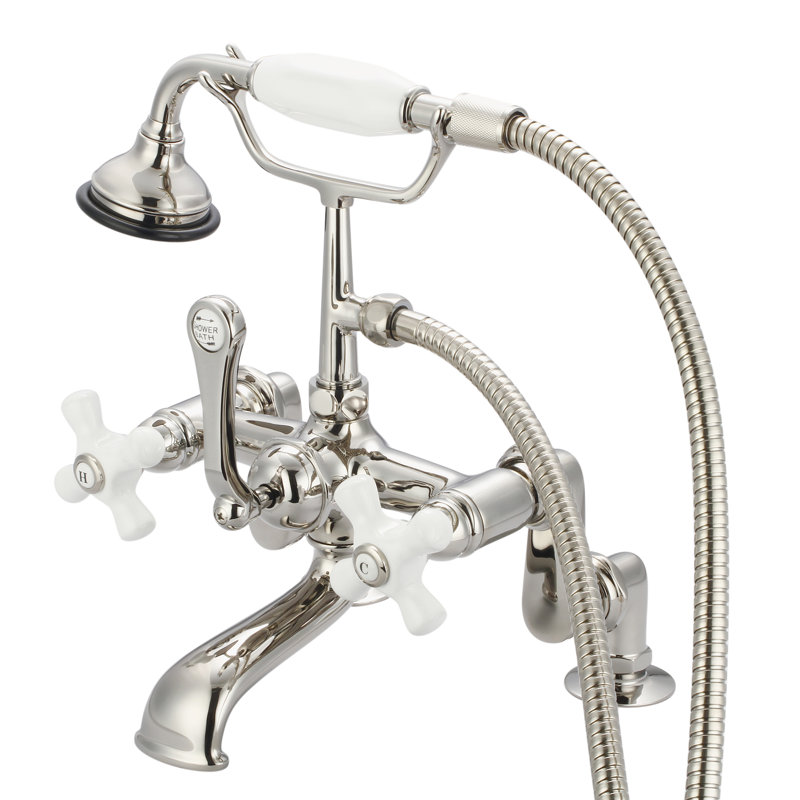 Stonington Deck Tub Filler, Porcelain Cross Handles, Polished Nickel