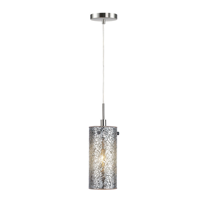 1 - Light Single Pendant, Mosaic Purple Glass, Nickel