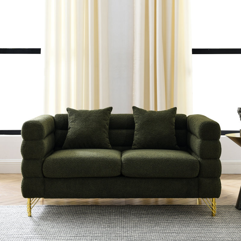 60 pouces 2 places, confort d'assise profond, conception moderne, coussins, bois massif et métal pour le salon