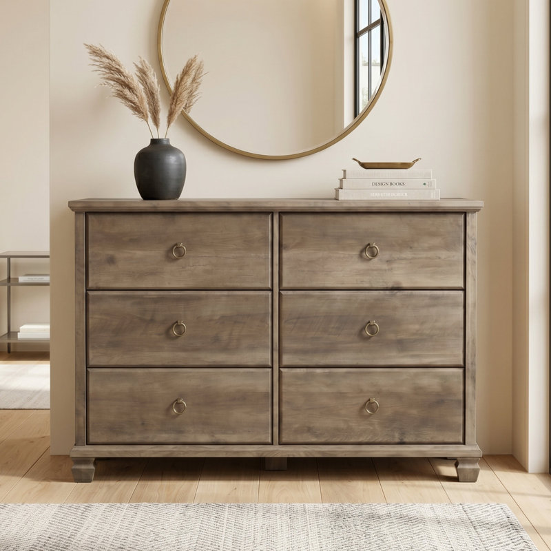 Weston Traditional 46.3" W 6 Drawer Dresser, Knotty Oak
