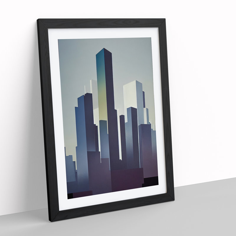 Serene City Skyline No.3 - Framed Print, Black Framed, 64cm H x 46cm W x 2cm D
