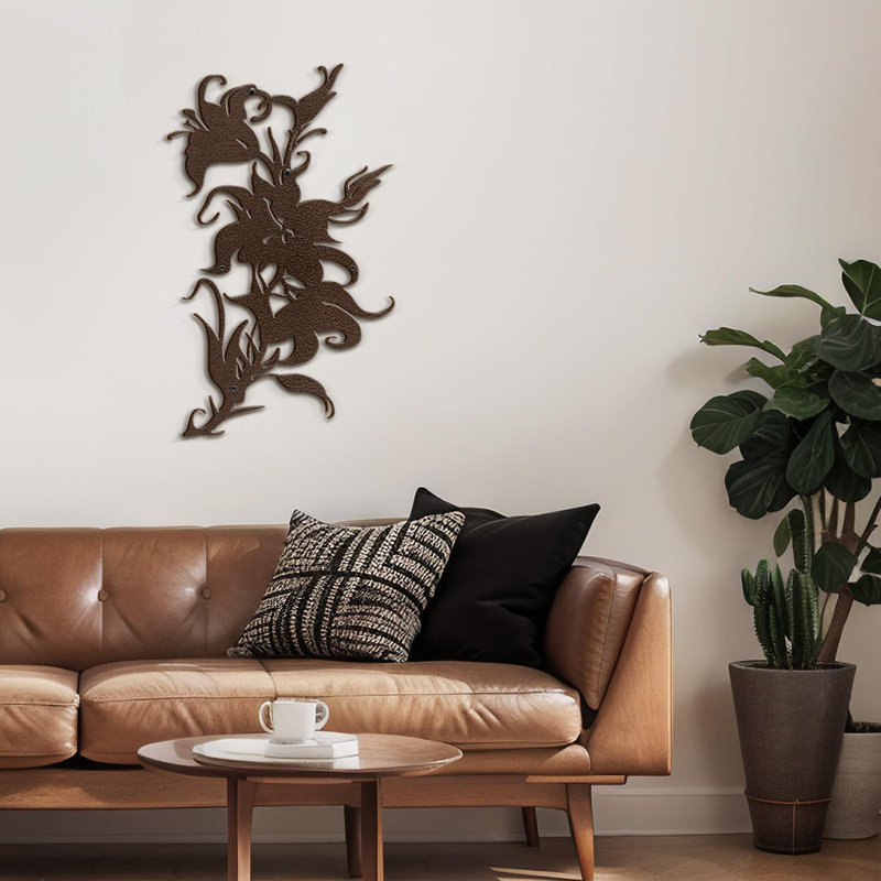 Fleurs, décoration murale abstraite moderne minimaliste, décoration murale en métal, H 18 po x l 11,18 po x P 0,05 po, Brun