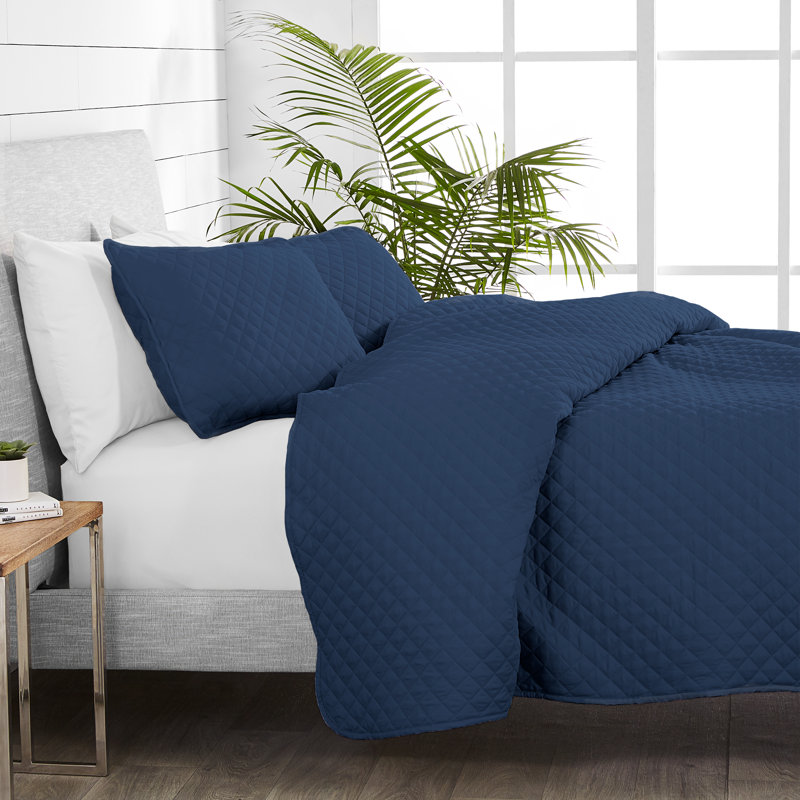 Coverlet and Sheet Set Bundle, Twin XL Coverlet + 4 Additional Pieces, Dark Blue/Dark Blue