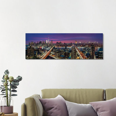 Manhattan Skyline During Beautiful Sunset by Thomas D Mørkeberg - Wrapped Canvas Panoramic Gallery-Wrapped Canvas Giclée