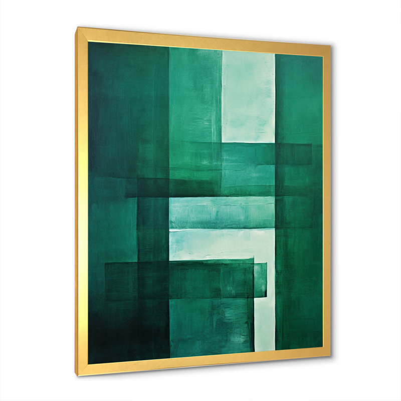«Green Cubic Line», art déco sur toile, Cadre doré simple, H 20 po x l 12 po x P 1 po