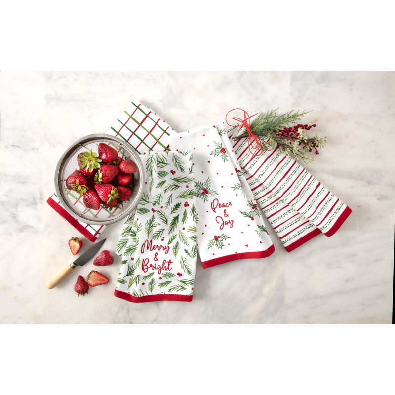 Lenox Bayberry Merry & Bright Kitchen Towels 4 Pack Set