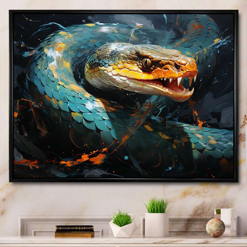 Emerald Snake Intertwining - Reproduction d'art mural animaux, H 30 po x l 40 po x P 1,5 po, Cadre flottant noir