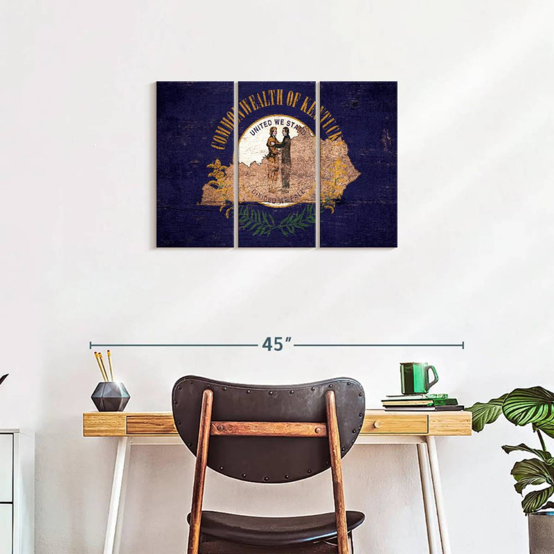 «State Map Over Kentucky Flag», ensemble de 3 reproductions sur toile par Echoes Of America, H 20 po x l 33 po x P 1,25 po