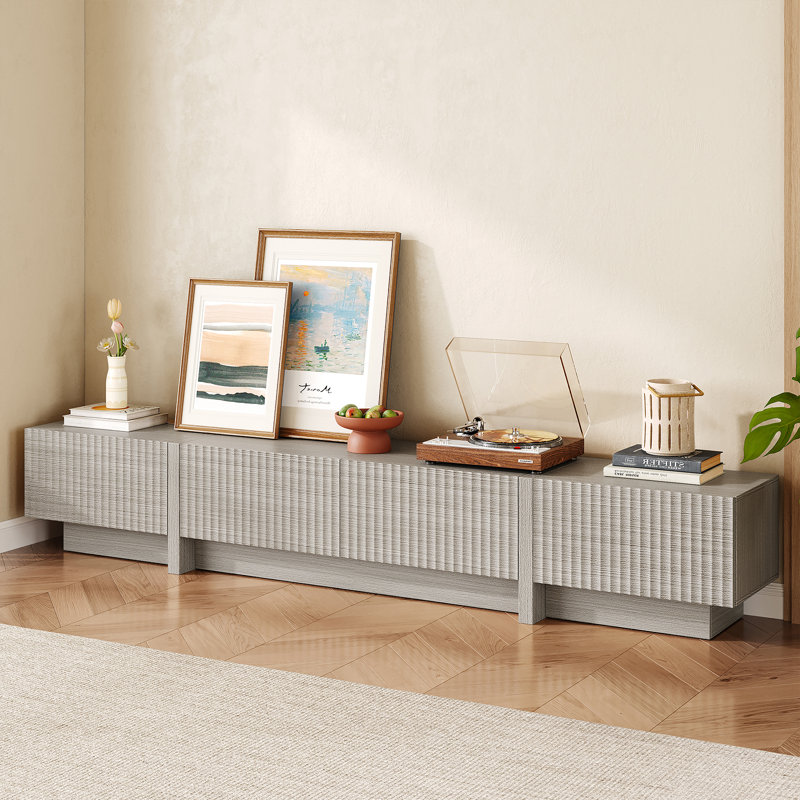 98'' TV Stand with Storage, Fluted Tv Console Cabinet, Mid Century Modern Entertainment Center, Wood Media Console for Living Room, Bedroom