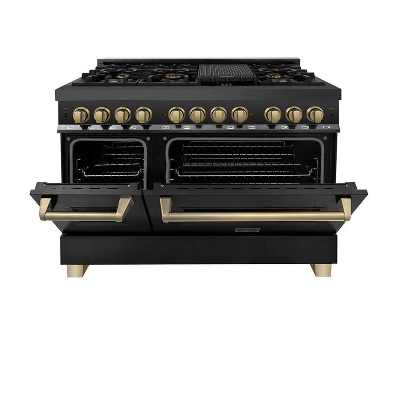 ZLINE Autograph 48" Legacy Dual Fuel Range in Black Stainless Steel, Champagne Bronze