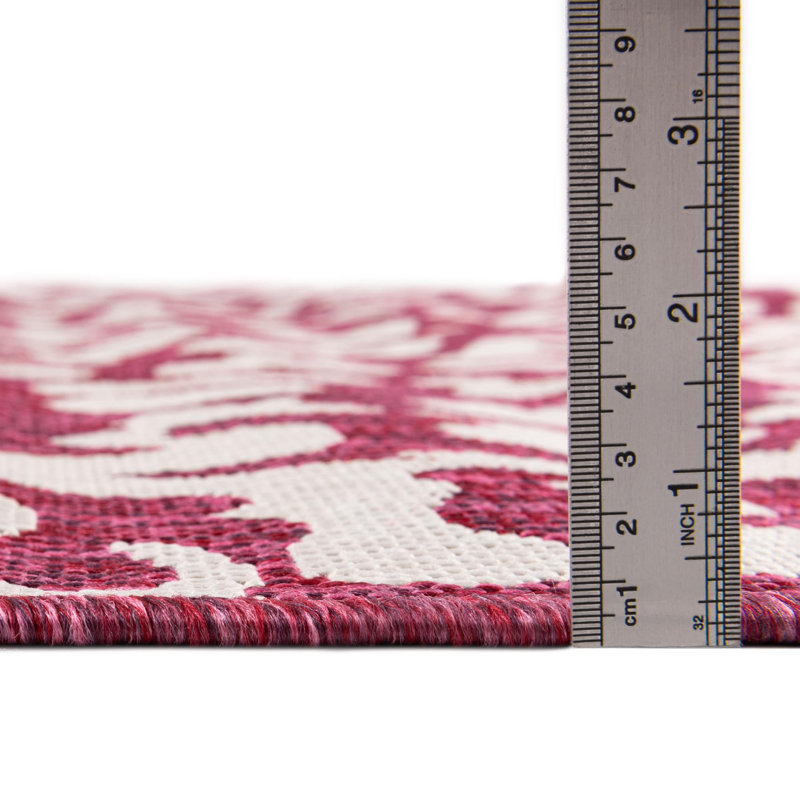 Tapis intérieur / extérieur magenta / ivoire, Carré 10 pi
