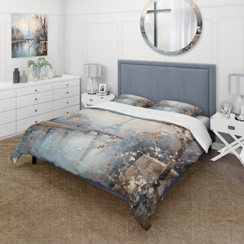 Hiver Paris Tour Eiffel City Charm I - Ensemble de housse de couette Cityscapes - Microfibre de polyester