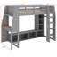 Lit mezzanine multifonctionnel en bois, équipé d'un bureau, de tablettes de rangement, d'un support à vêtements à DEL et à suspendre