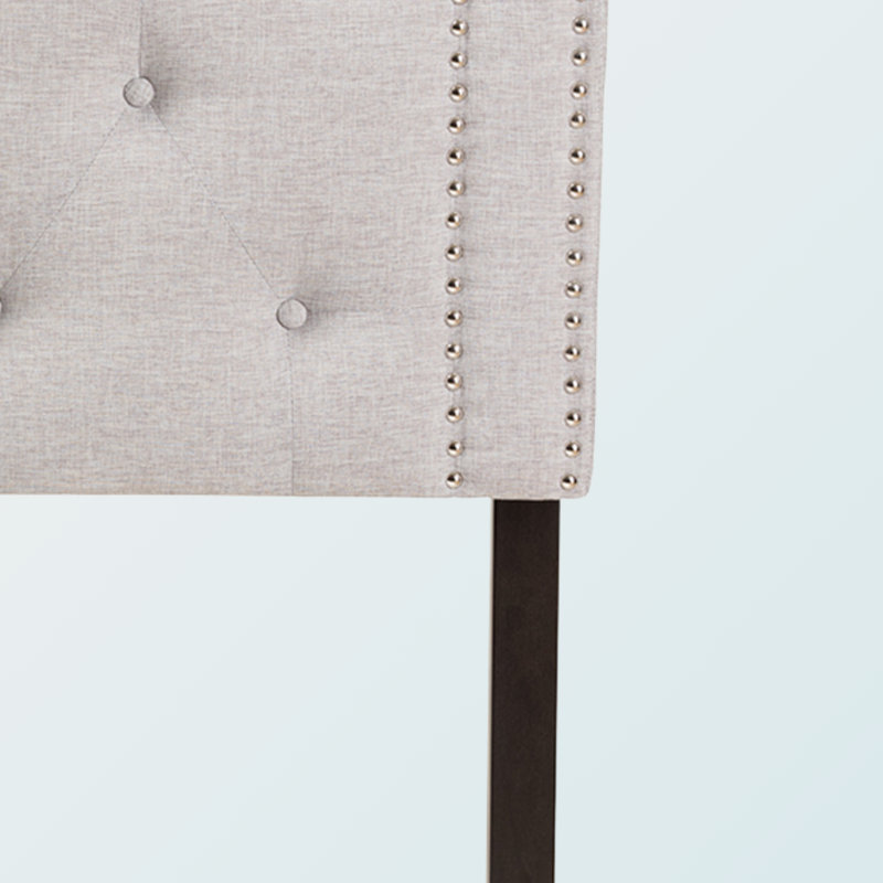 Tête de lit tapissier Ernetta, Double, Beige-gris