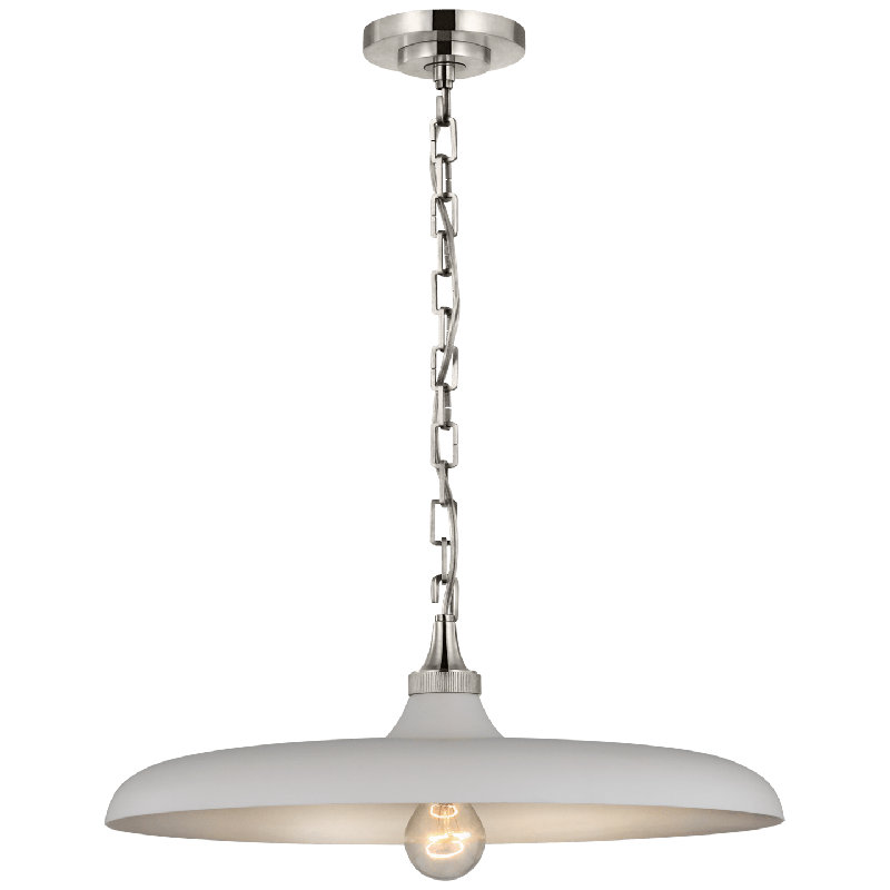 Thomas O'Brien Piatto Pendant, 7" H x 18" W x 18" D, Plaster White, Polished Nickel