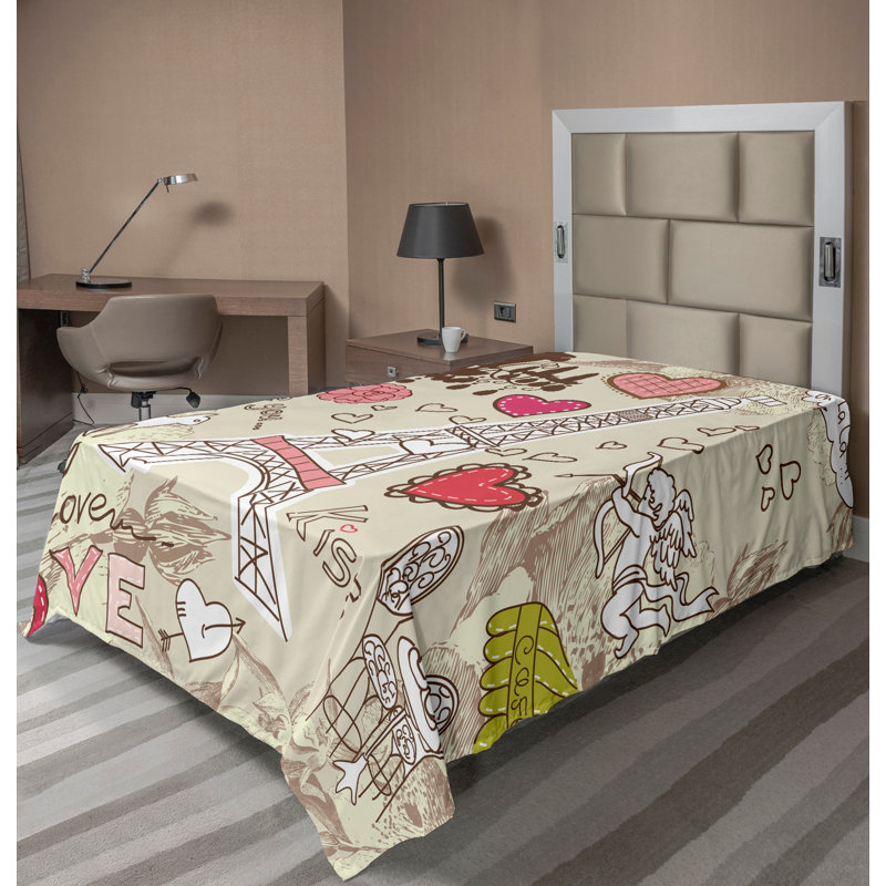 Drap Ambesonne France Tour Eiffel Doodle Love, Drap plat pour lit simple