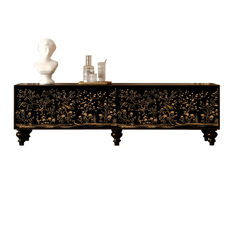 Pine Wood TV Stand with Printed Panels, 21.65''H x 86.61''L x 15.75''W