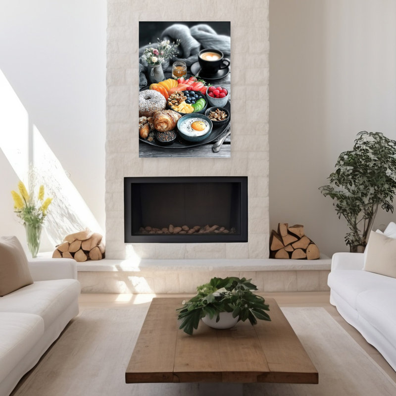 Cozy matin petit déjeuner coloré rustique contemporain, art mural, 48" H x 32" W