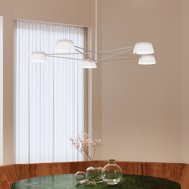 Lustre rectangulaire à 6 lumières Ray, Blanc opale, Gris chaleureux, H 12 po x l 45,25 po x P 45,25 po