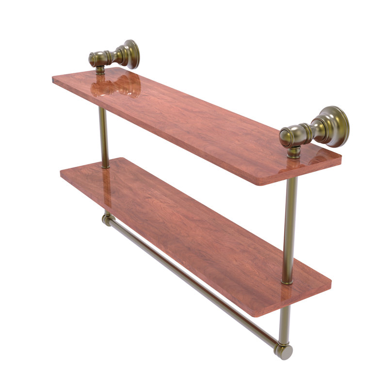 Tablette en bois massif 2 pièces avec barre à serviettes Freyja, Laiton antique, H 5,54 po x l 22 po x P 9,5 po