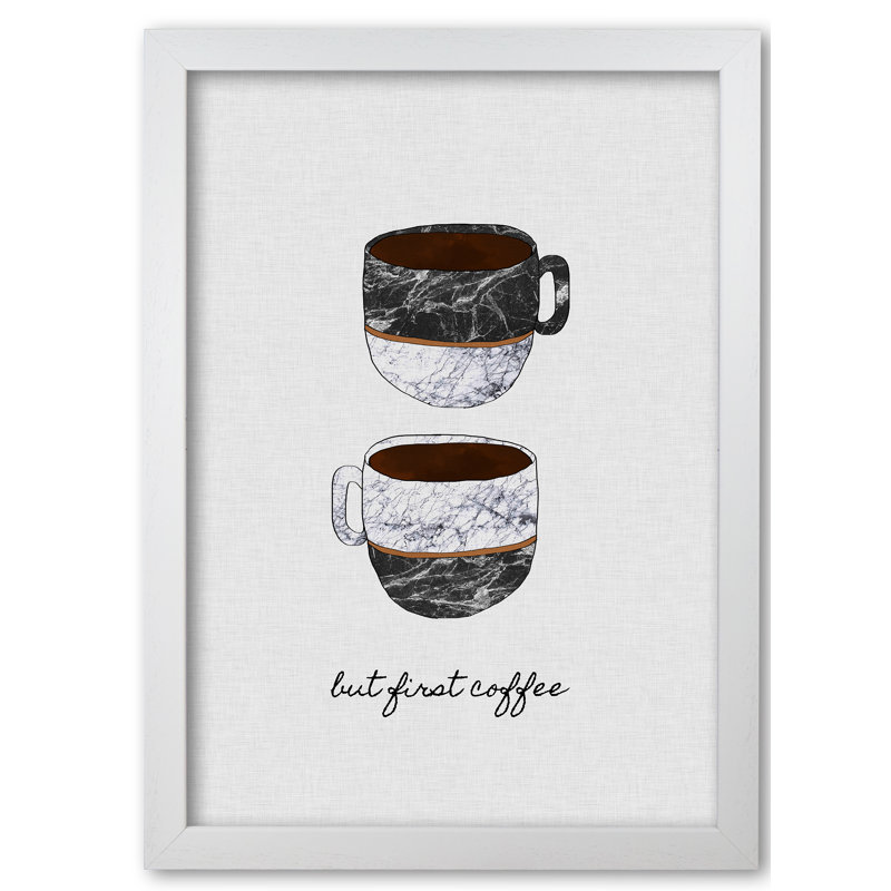 But First Coffee II - Print, 85 cm H x 60 cm W x 5 cm D, White Grain Frame