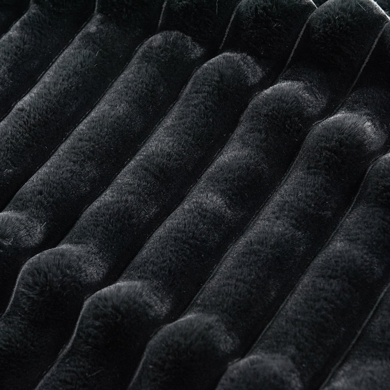 Fuzzy Striped Faux Fur Throw Blanket, Black, 50" x 60"