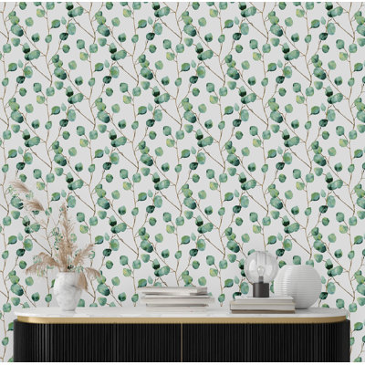 Vert eucalyptus verdoyant, papier peint embossé intemporel, papier peint botanique, revêtement mural d'inspiration florale, décoration intérieure bohème, décoration intérieure, rouleau décoratif double intérieur