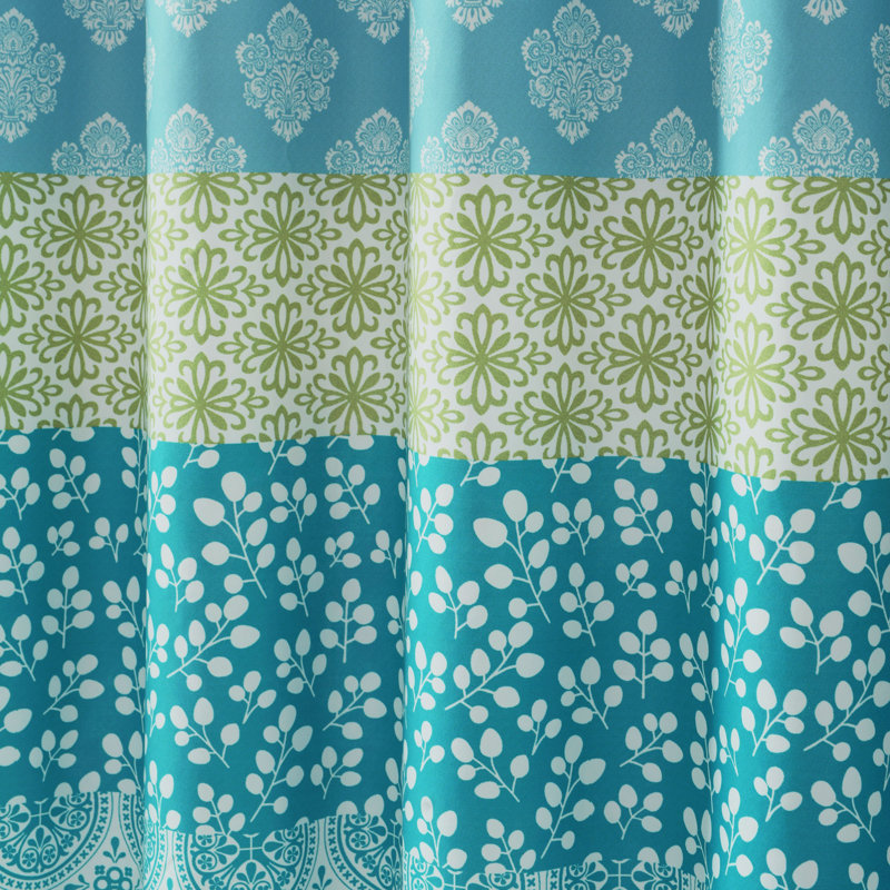 Bohemian Blue and Green Polyester Striped Shower Curtain