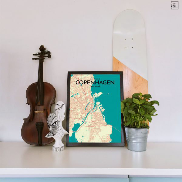 « copenhague city map », reproduction d’impression sur affiche en couleur, H 20 po x l 16 po