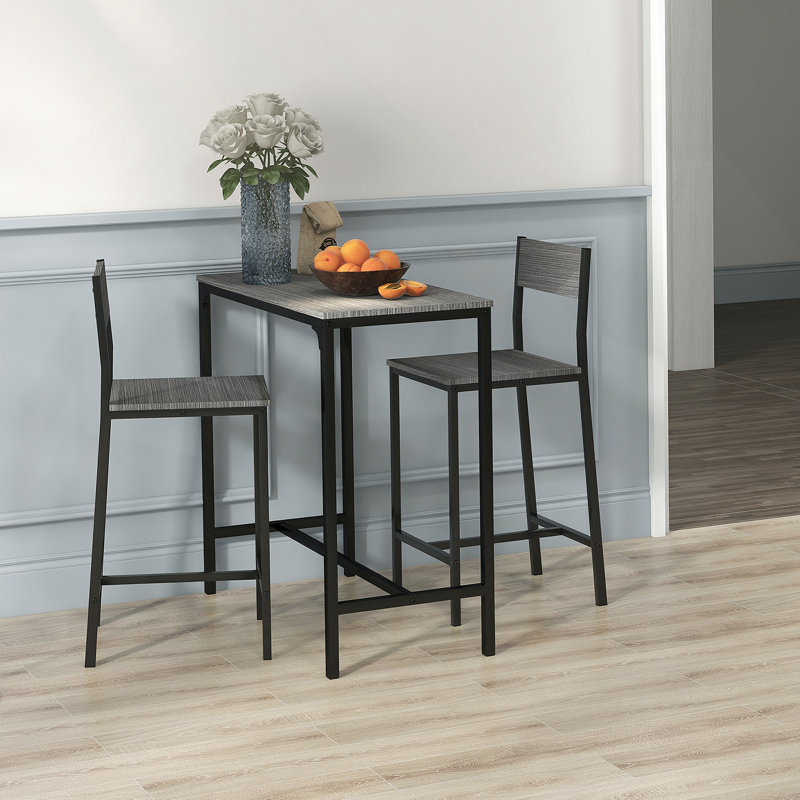 Ensemble de 3 tables de bar et chaises, ensemble de table de salle à manger industriel pour 2 personnes, table de cuisine à hauteur de comptoir