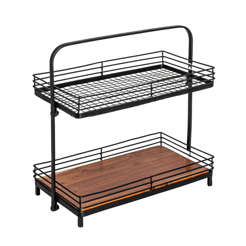 Acacia Wood & Metal 2-Tier Stand