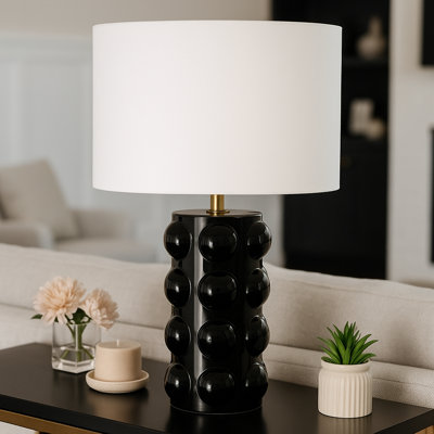 Lampe décorative à bulles en céramique pour table de chevet de chambre à coucher - Lampe de bureau moderne pour le salon et la petite table d'appoint - 22 po, noir