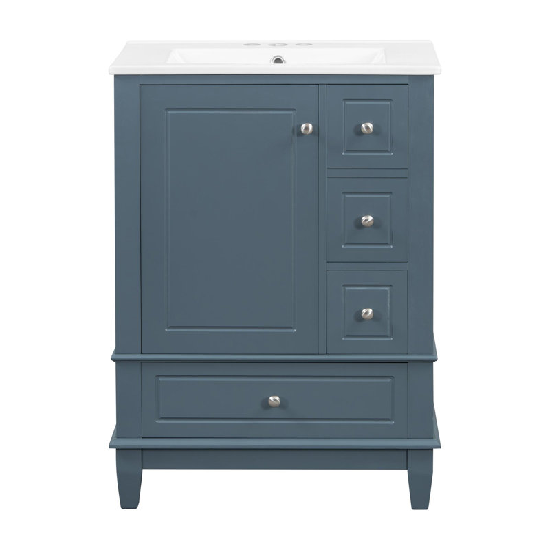 Meuble-lavabo 24 po avec lavabo et rangement polyvalent, Bleu gris