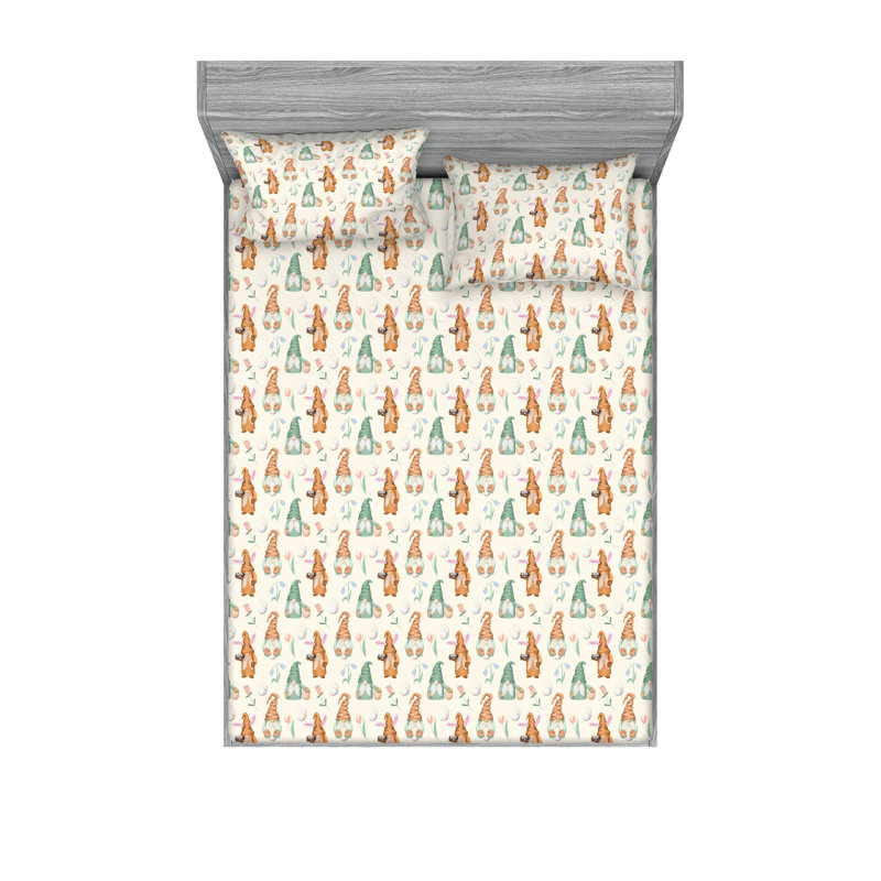 Drap-housse et taie décorative Ambesonne motif gnome oriental blanc cassé orange