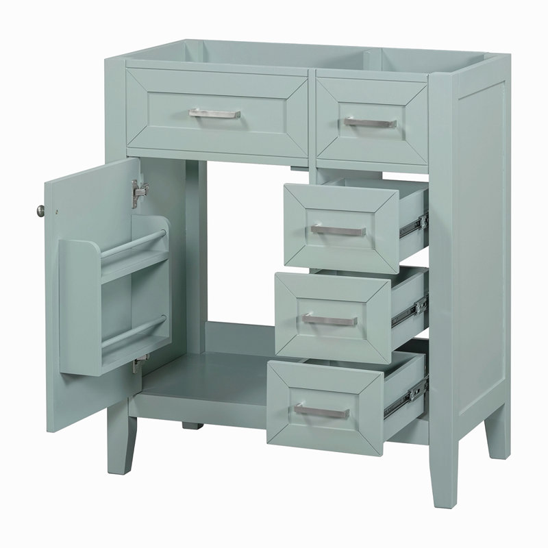 Meuble-lavabo de 30 po sans lavabo, base d'armoire seulement, armoire de salle de bain avec tiroirs, structure solide et panneau de fibres à densité moyenne, vert
