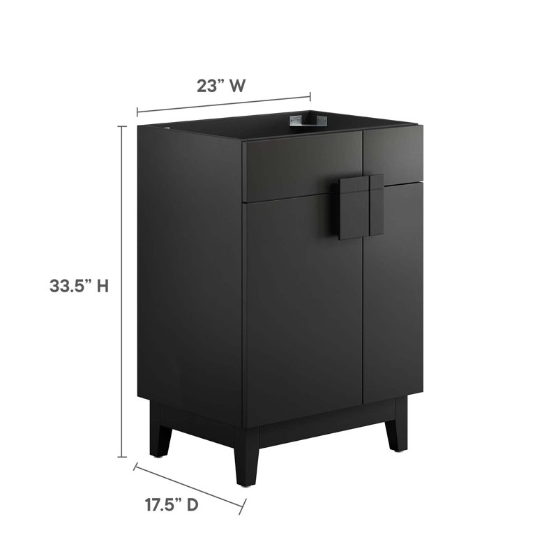 Miles 24" Black Particleboard Bathroom Vanity Cabinet with Rubberwood Legs