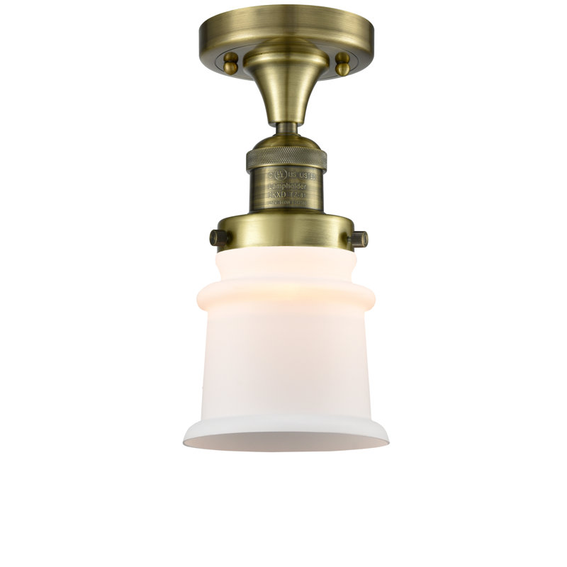 Plafonnier semi-encastré 1 lumière 5,25 po Alexandira, Laiton antique, Ampoule DEL 6 watts Vinage, Boîtier blanc mat