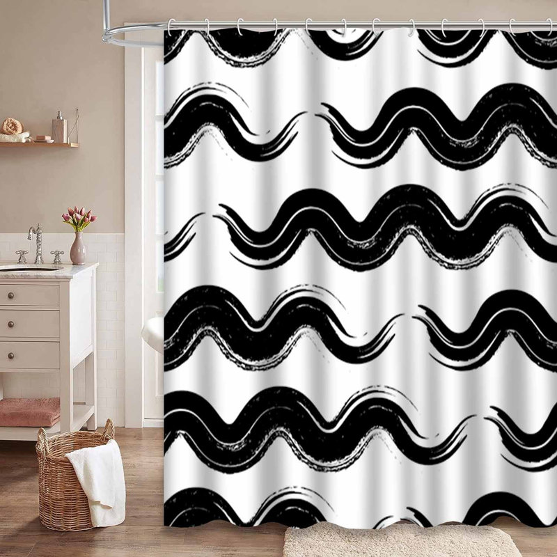 Rideau de douche blanc à motif abstrait sans soudure avec 12 crochets, L 72 po x l 72 po