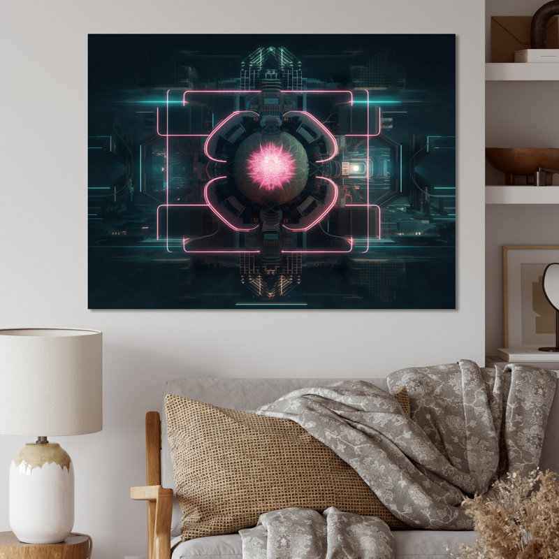 Abstrait futuriste lotus sur toile, H 16 po x l 32 po x P 1 po, Toile tendue