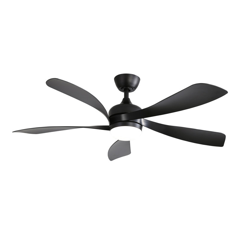 52 Inch Modern Ceiling Fan With 3 Color Dimmable 5 ABS Blades Remote Control Reversible DC Motor With Led Light, Black, Black