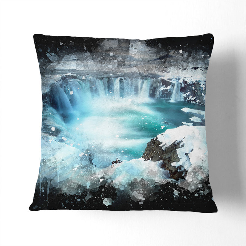 Icelandic Waterfall Paint Splash Cushion with Filling, Stone, 40cm H x 40cm W x 15cm D