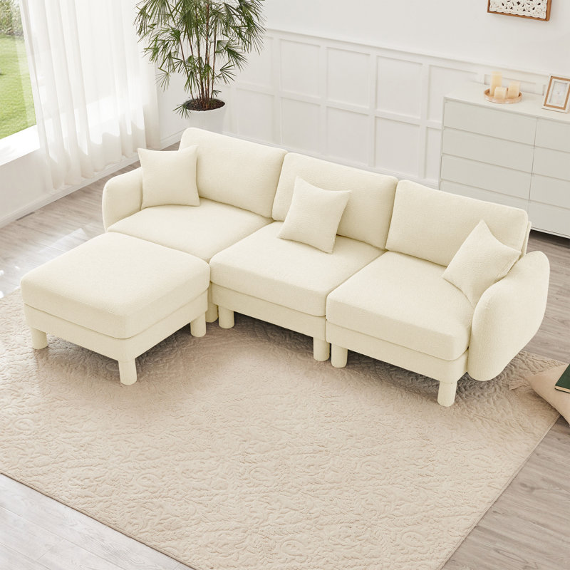 Canapé modulaire en L convertible en forme de L à 3 places Boucle, Beige