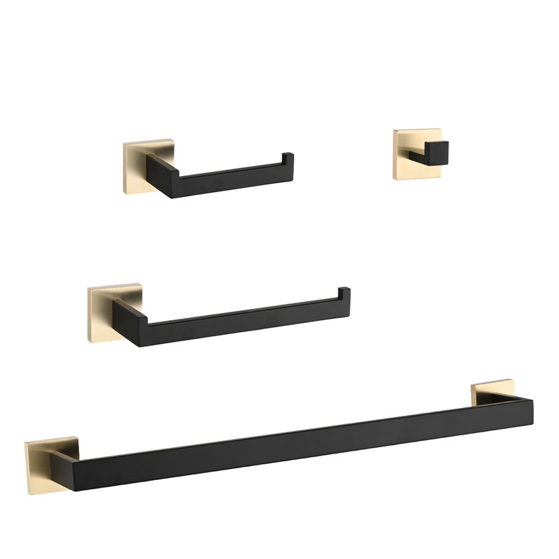 Bathroom 4 Hardware Package - Modern Style With Concealed Mounting Points. High-Grade Stainless Steel, Resists Corrosion & Rust. Scratch- Durability. Convenience. Gold + Matte Black Sophistication.